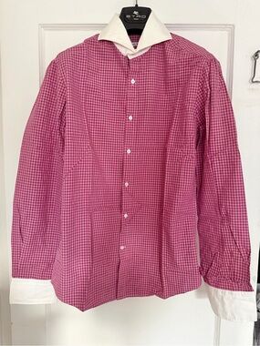 Michael Bastian Pink Gingham Dress Shirt with White Contrast Collar